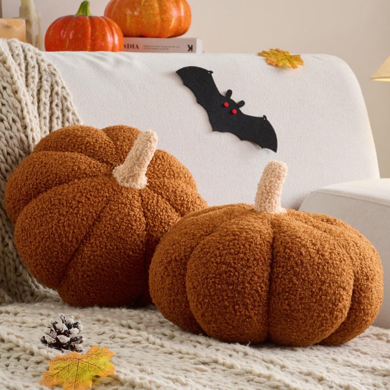 Vdoioe Pumpkin Pillow, 2 Pcs Thanksgiving Pumpkin Throw Pillow 11.8 x 6 Inch Fall Pillow Thanksgiving Cushion Pumpkin Shaped Throw for Halloween Pillow Bedroom Sofa Couch Fall Decor - Image 1